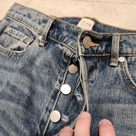 La Vie Rebecca Taylor Patched Velvet & Rigid Blue Denim Jeans Womens Size 27 - Picture 6 of 16